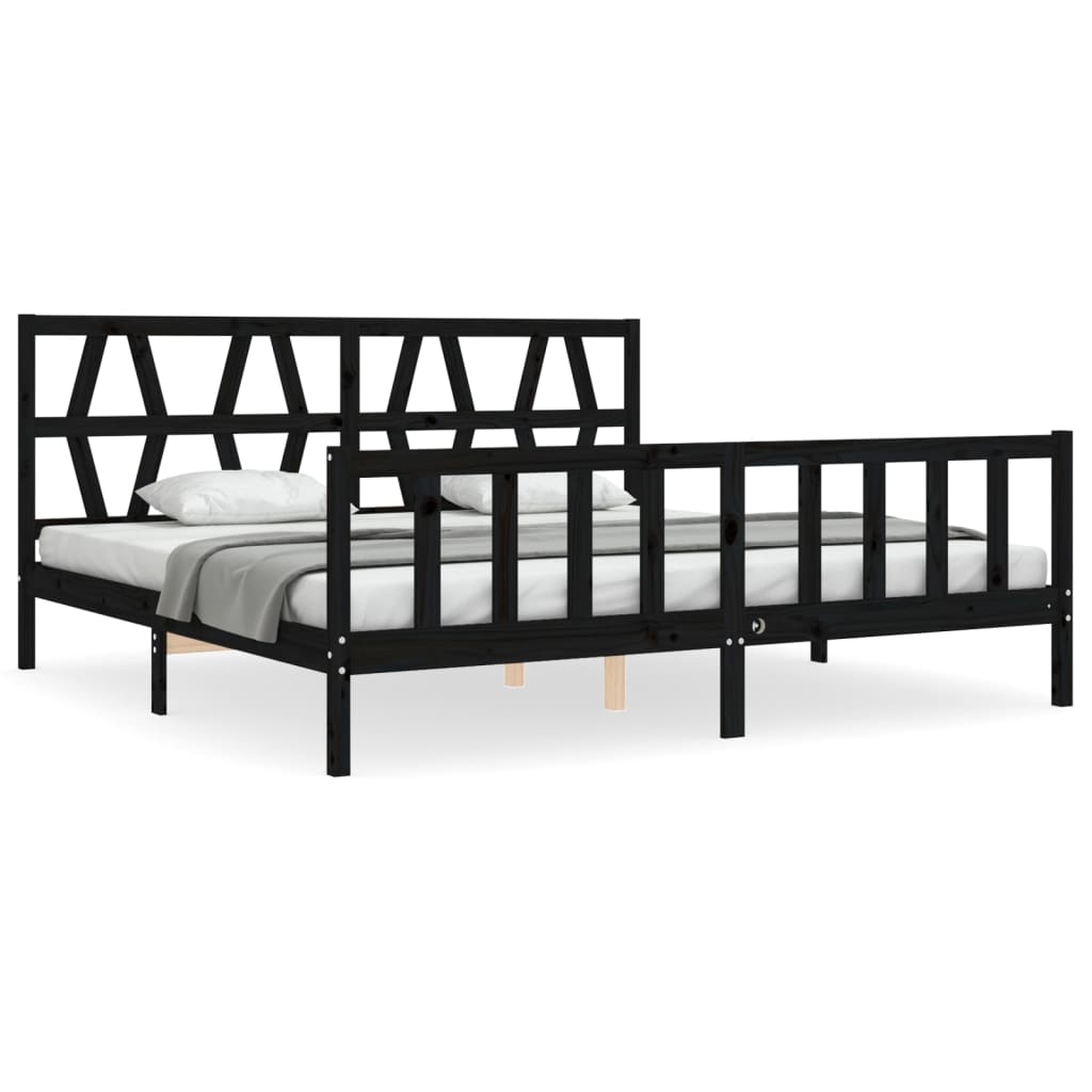 Bedframe met hoofdbord massief hout zwart 200x200 cm 200 x 200 cm Zwart
