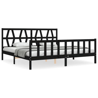 Bedframe met hoofdbord massief hout zwart 200x200 cm 200 x 200 cm Zwart