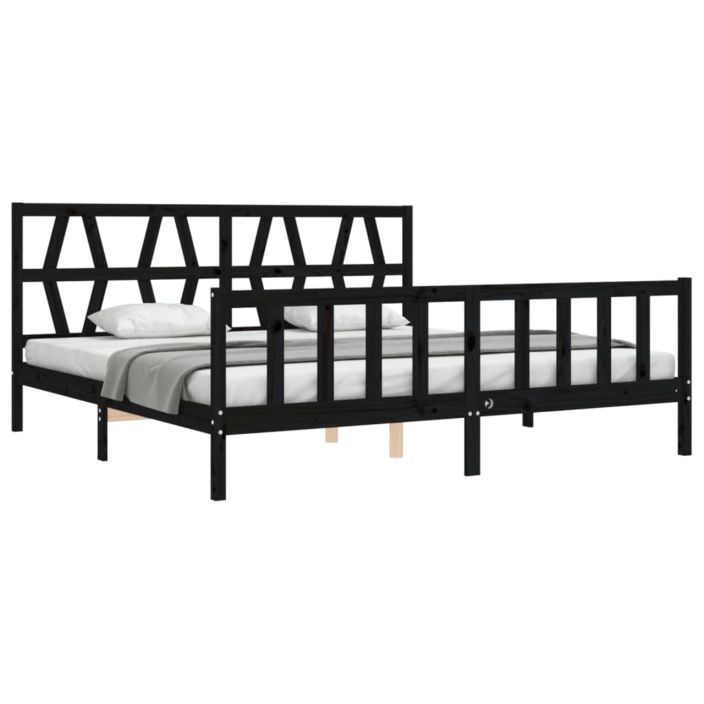 Bedframe met hoofdbord massief hout zwart 200x200 cm 200 x 200 cm Zwart