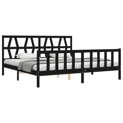 Bedframe met hoofdbord massief hout zwart 200x200 cm 200 x 200 cm Zwart