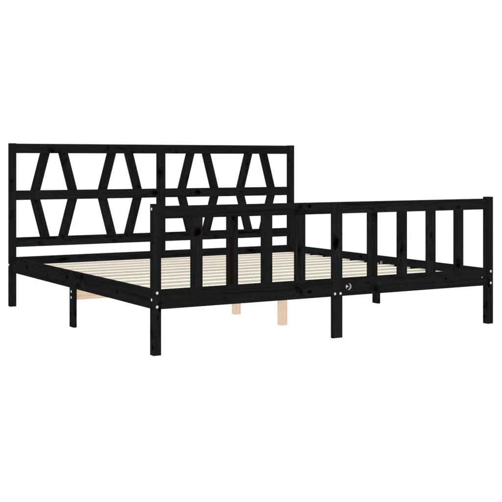Bedframe met hoofdbord massief hout zwart 200x200 cm 200 x 200 cm Zwart
