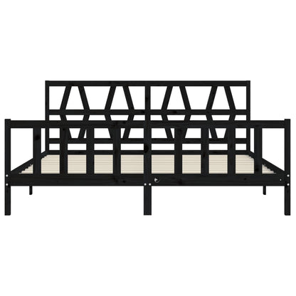 Bedframe met hoofdbord massief hout zwart 200x200 cm 200 x 200 cm Zwart