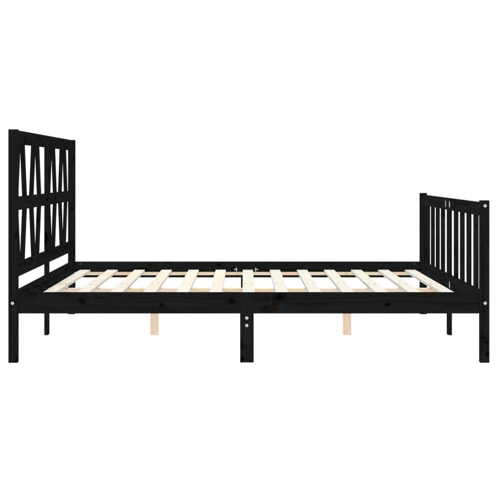 Bedframe met hoofdbord massief hout zwart 200x200 cm 200 x 200 cm Zwart