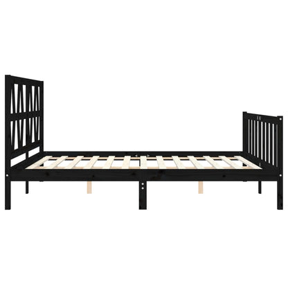 Bedframe met hoofdbord massief hout zwart 200x200 cm 200 x 200 cm Zwart