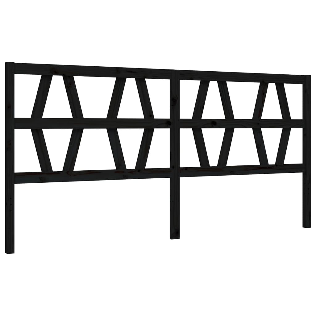 Bedframe met hoofdbord massief hout zwart 200x200 cm 200 x 200 cm Zwart