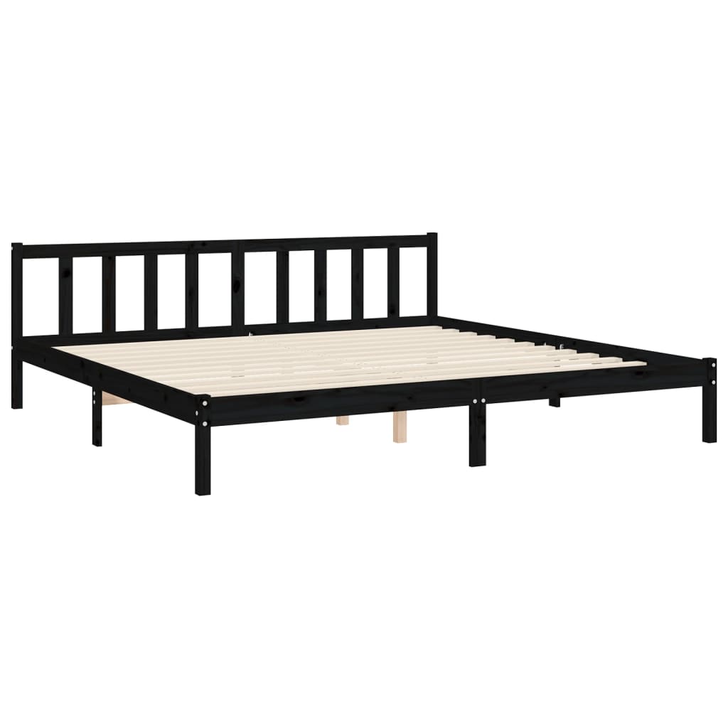 Bedframe met hoofdbord massief hout zwart 200x200 cm 200 x 200 cm Zwart