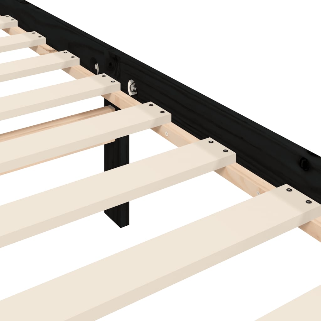 Bedframe met hoofdbord massief hout zwart 200x200 cm 200 x 200 cm Zwart