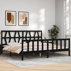 Bedframe met hoofdbord massief hout zwart 200x200 cm 200 x 200 cm Zwart