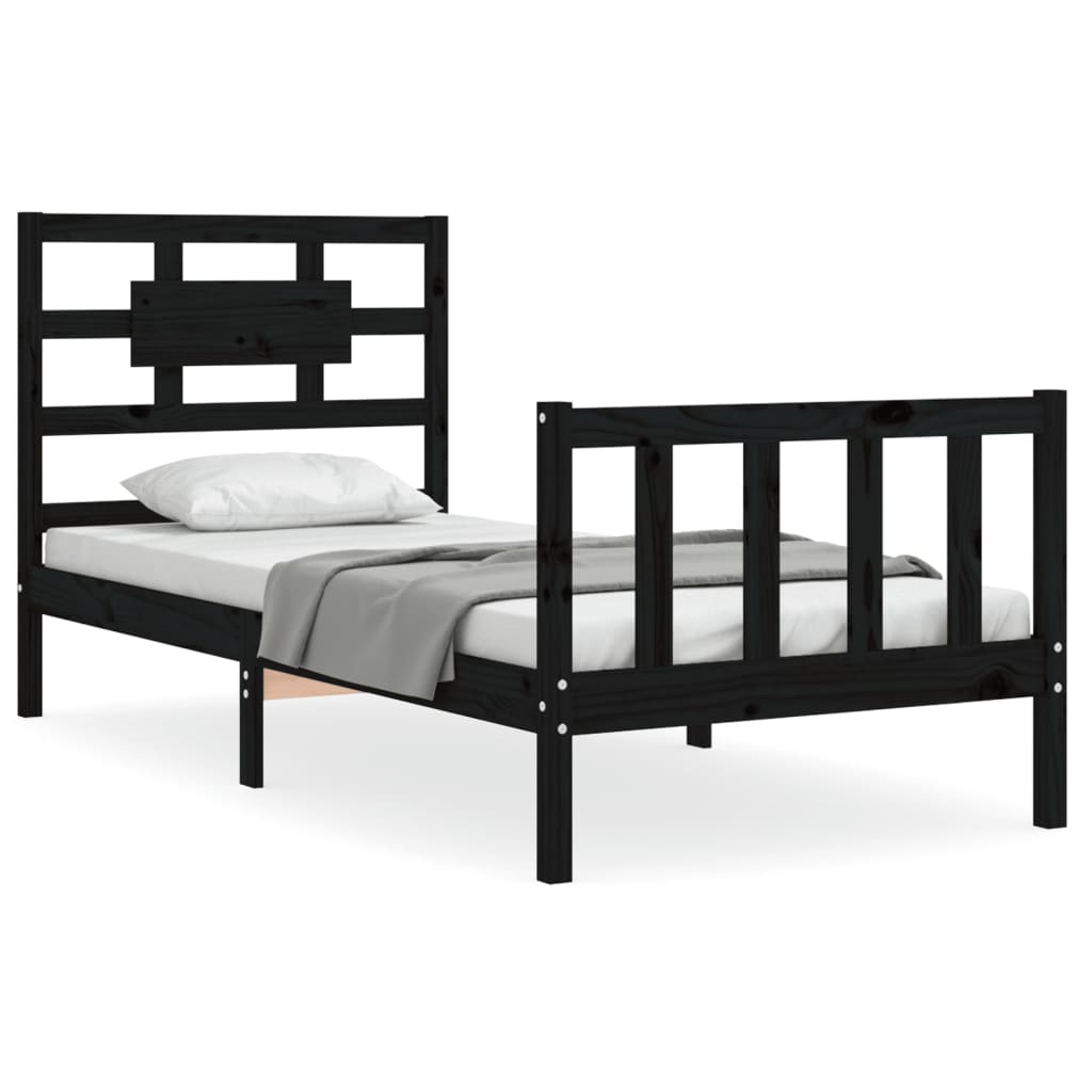 Bedframe Met Hoofdbord Massief Hout 2Ft6 Small Single 75 x 190 cm Zwart