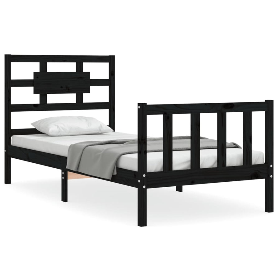 Bedframe Met Hoofdbord Massief Hout 2Ft6 Small Single 75 x 190 cm Zwart