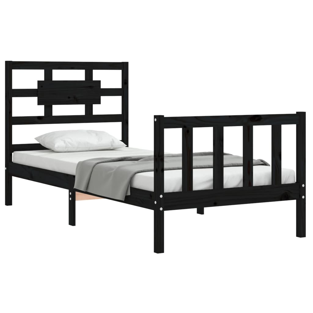 Bedframe Met Hoofdbord Massief Hout 2Ft6 Small Single 75 x 190 cm Zwart