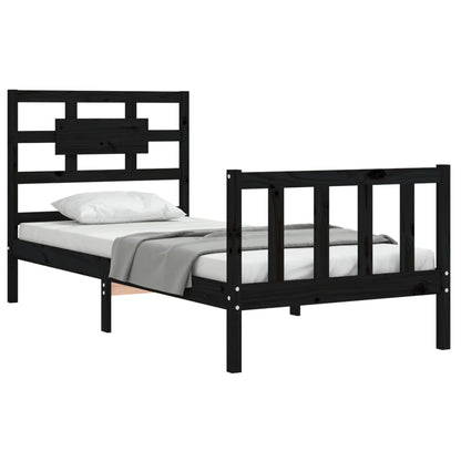 Bedframe Met Hoofdbord Massief Hout 2Ft6 Small Single 75 x 190 cm Zwart