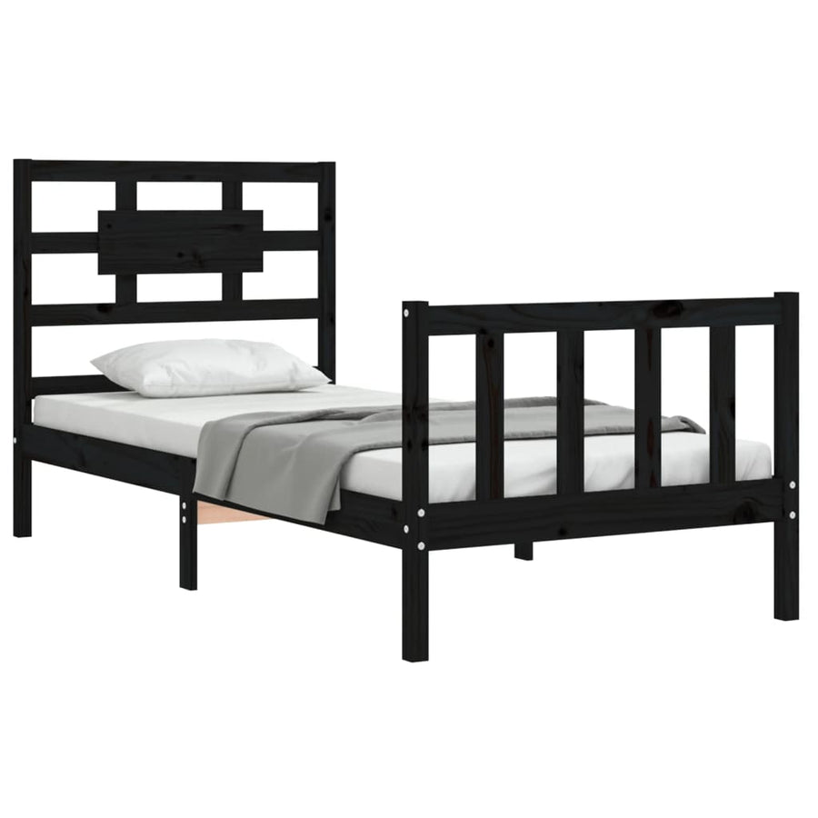 Bedframe Met Hoofdbord Massief Hout 2Ft6 Small Single 75 x 190 cm Zwart