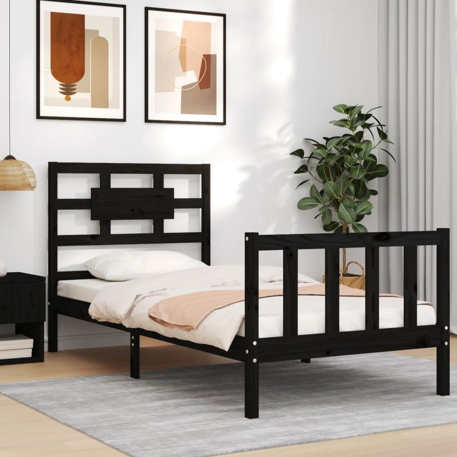 Bedframe Met Hoofdbord Massief Hout 2Ft6 Small Single 75 x 190 cm Zwart