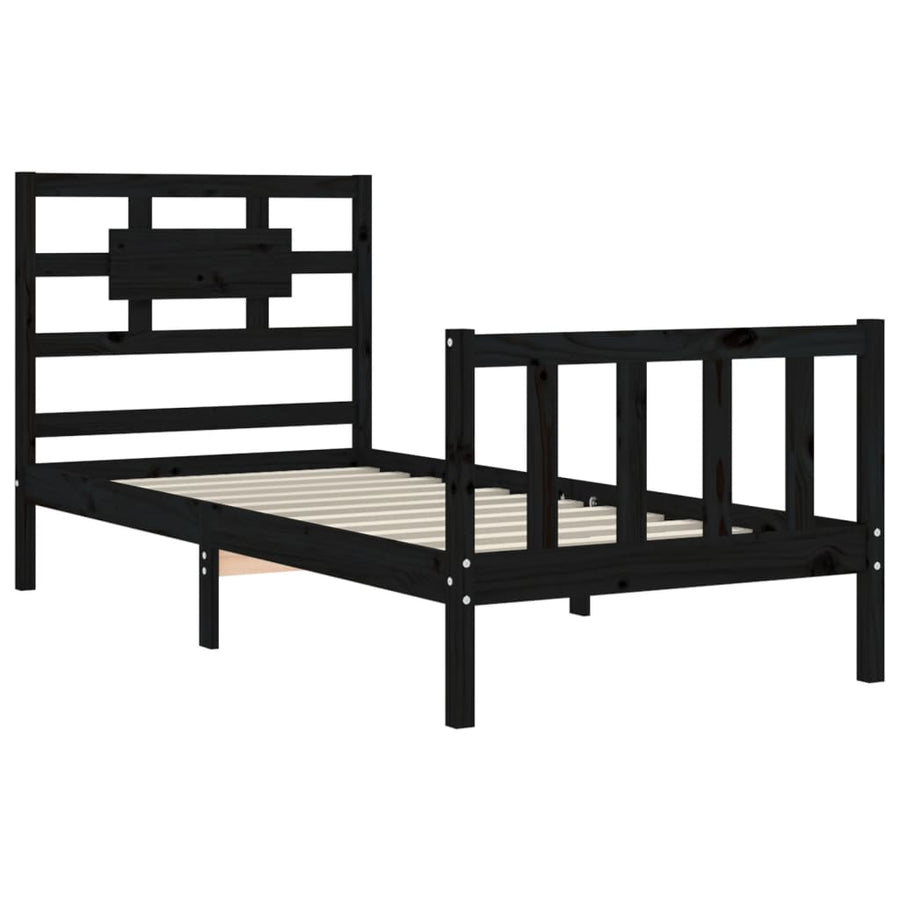 Bedframe Met Hoofdbord Massief Hout 2Ft6 Small Single 75 x 190 cm Zwart