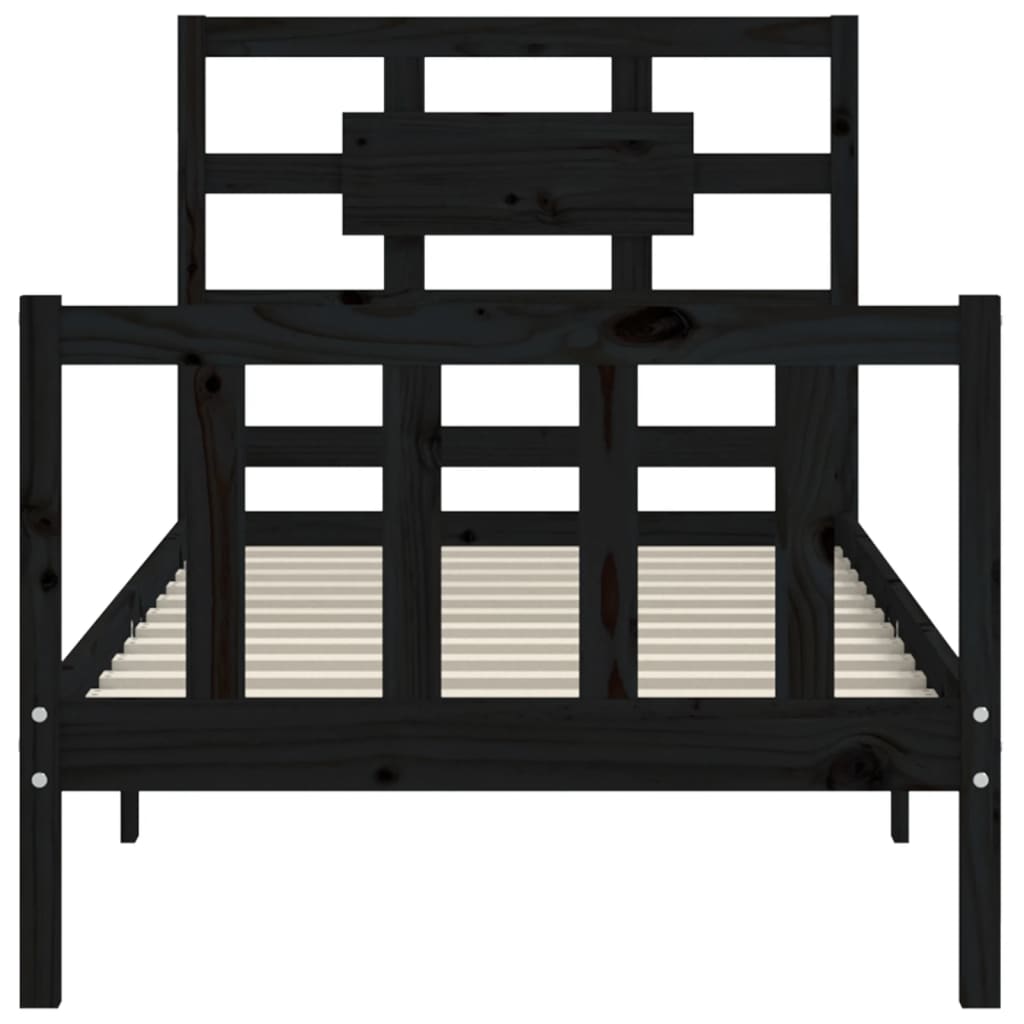 Bedframe Met Hoofdbord Massief Hout 2Ft6 Small Single 75 x 190 cm Zwart