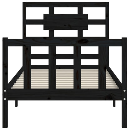 Bedframe Met Hoofdbord Massief Hout 2Ft6 Small Single 75 x 190 cm Zwart