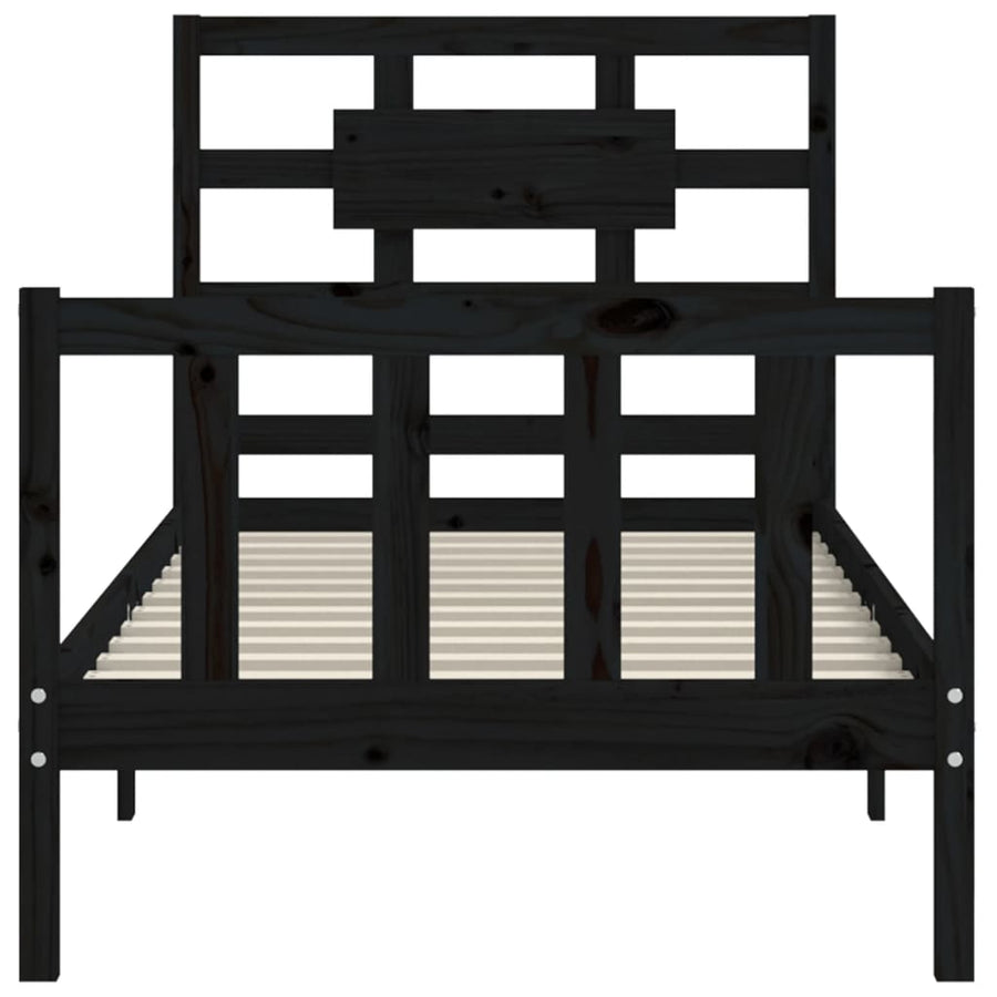 Bedframe Met Hoofdbord Massief Hout 2Ft6 Small Single 75 x 190 cm Zwart