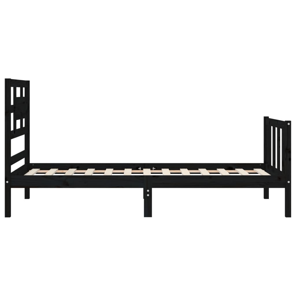 Bedframe Met Hoofdbord Massief Hout 2Ft6 Small Single 75 x 190 cm Zwart