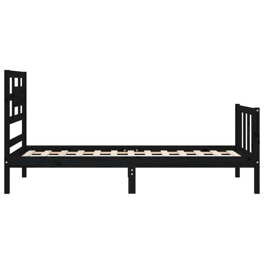 Bedframe Met Hoofdbord Massief Hout 2Ft6 Small Single 75 x 190 cm Zwart