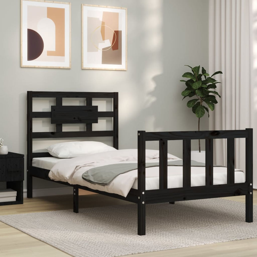 Bedframe Met Hoofdbord Massief Hout 2Ft6 Small Single 75 x 190 cm Zwart
