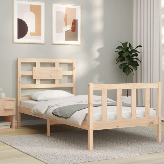 Bedframe met hoofdbord massief hout 100x200 cm 100 x 200 cm Naturel