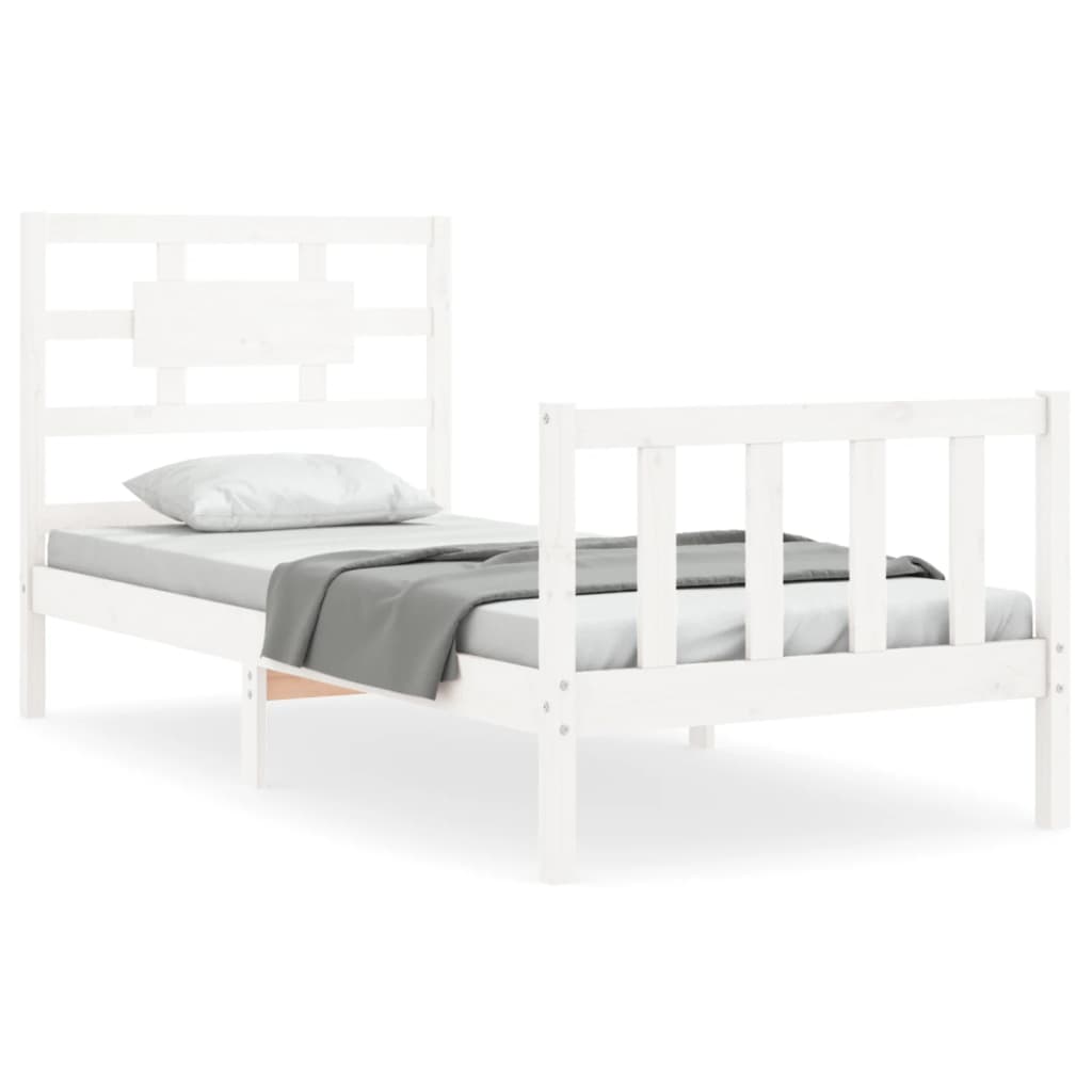 Bedframe Met Hoofdbord Massief Hout 100 x 200 cm Wit