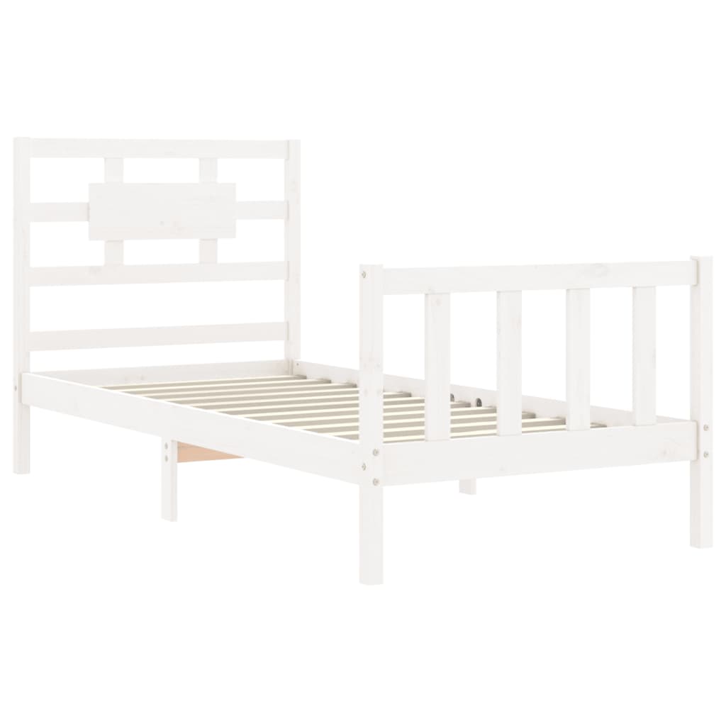 Bedframe Met Hoofdbord Massief Hout 100 x 200 cm Wit