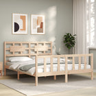 Bedframe Met Hoofdbord Massief Hout 160 x 200 cm Naturel