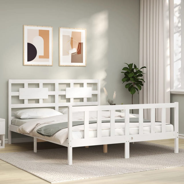 Bedframe Met Hoofdbord Massief Hout 160 x 200 cm Wit