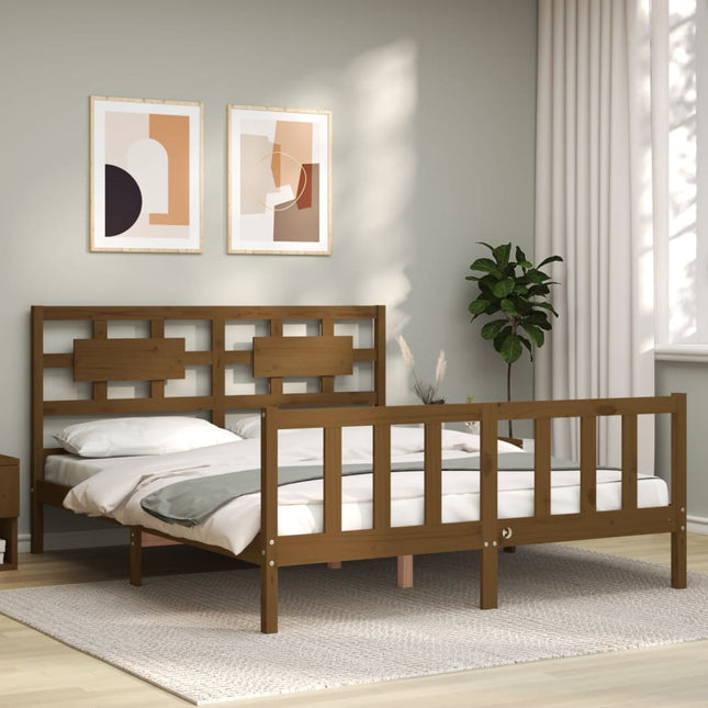 Bedframe Met Hoofdbord Hout 160 x 200 cm Honingbruin