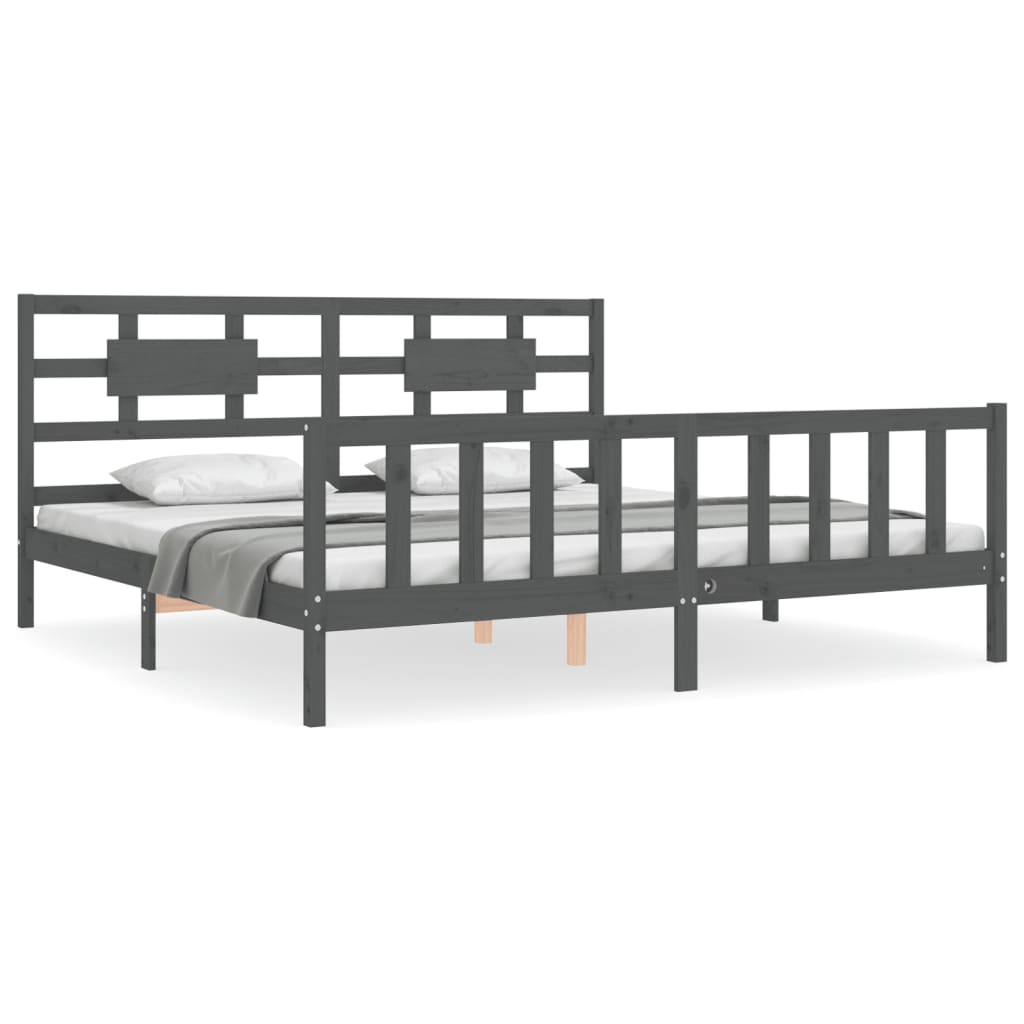 Bedframe Met Hoofdbord Massief Hout 200 x 200 cm Grijs
