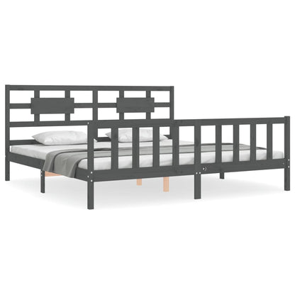 Bedframe Met Hoofdbord Massief Hout 200 x 200 cm Grijs