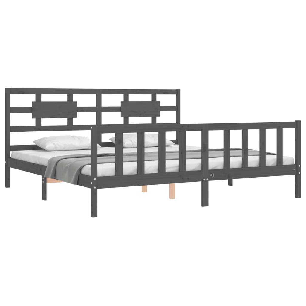 Bedframe Met Hoofdbord Massief Hout 200 x 200 cm Grijs