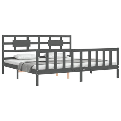 Bedframe Met Hoofdbord Massief Hout 200 x 200 cm Grijs