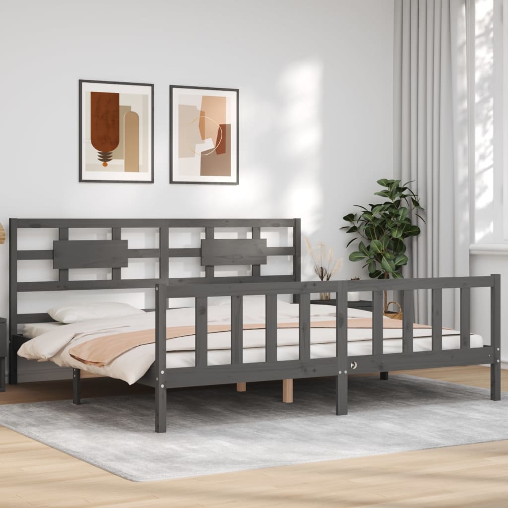 Bedframe Met Hoofdbord Massief Hout 200 x 200 cm Grijs