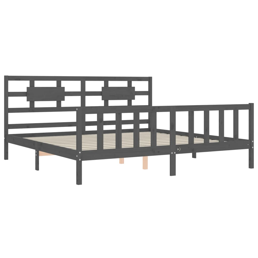 Bedframe Met Hoofdbord Massief Hout 200 x 200 cm Grijs