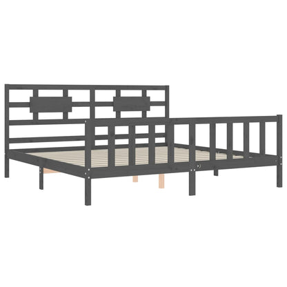Bedframe Met Hoofdbord Massief Hout 200 x 200 cm Grijs