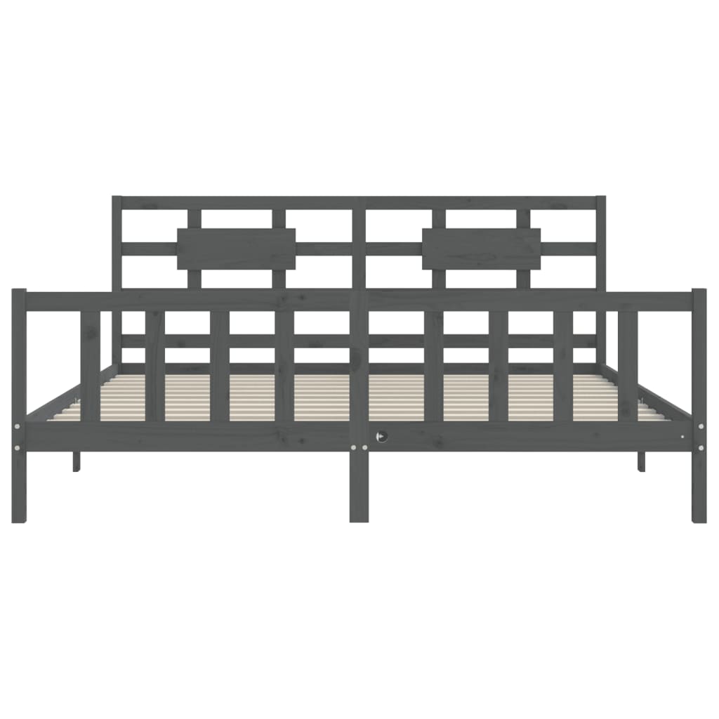 Bedframe Met Hoofdbord Massief Hout 200 x 200 cm Grijs