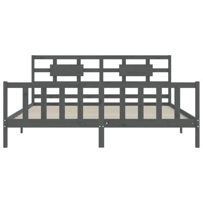 Bedframe Met Hoofdbord Massief Hout 200 x 200 cm Grijs