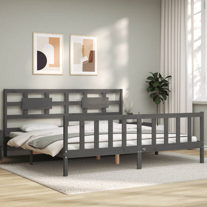 Bedframe Met Hoofdbord Massief Hout 200 x 200 cm Grijs