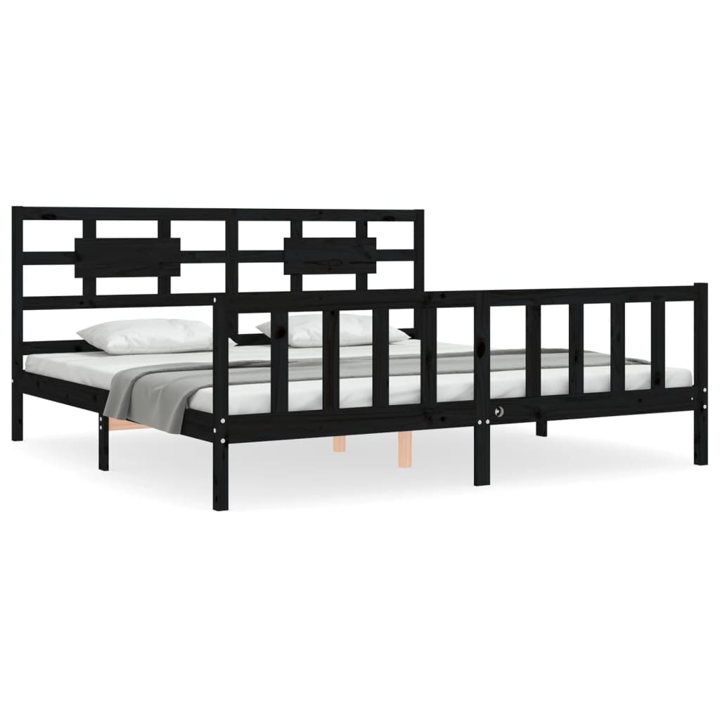 Bedframe Met Hoofdbord Massief Hout 200 x 200 cm Zwart