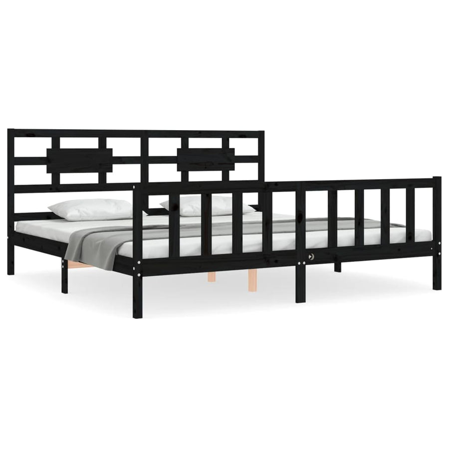 Bedframe Met Hoofdbord Massief Hout 200 x 200 cm Zwart