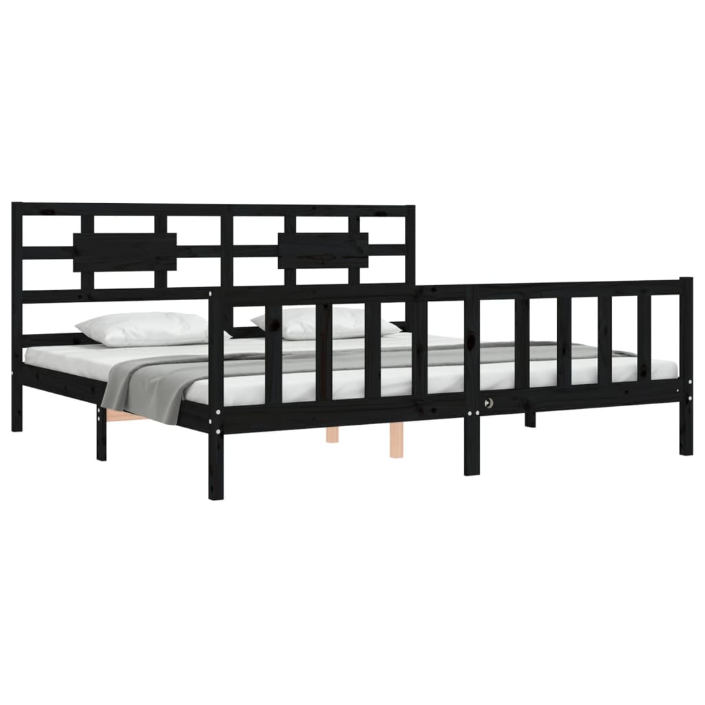 Bedframe Met Hoofdbord Massief Hout 200 x 200 cm Zwart