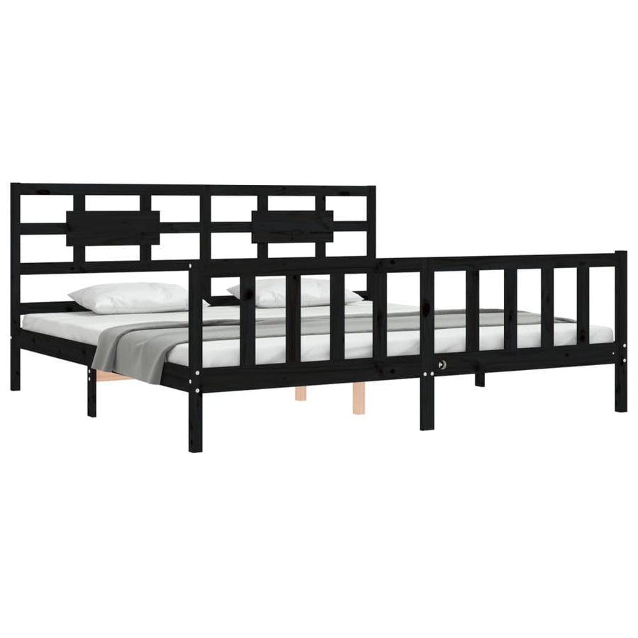Bedframe Met Hoofdbord Massief Hout 200 x 200 cm Zwart