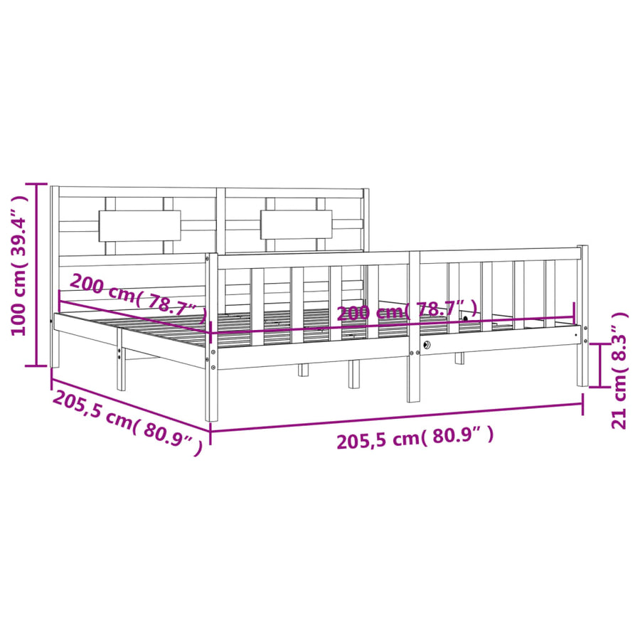 Bedframe Met Hoofdbord Massief Hout 200 x 200 cm Zwart