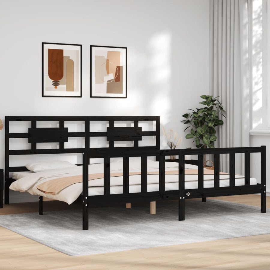 Bedframe Met Hoofdbord Massief Hout 200 x 200 cm Zwart