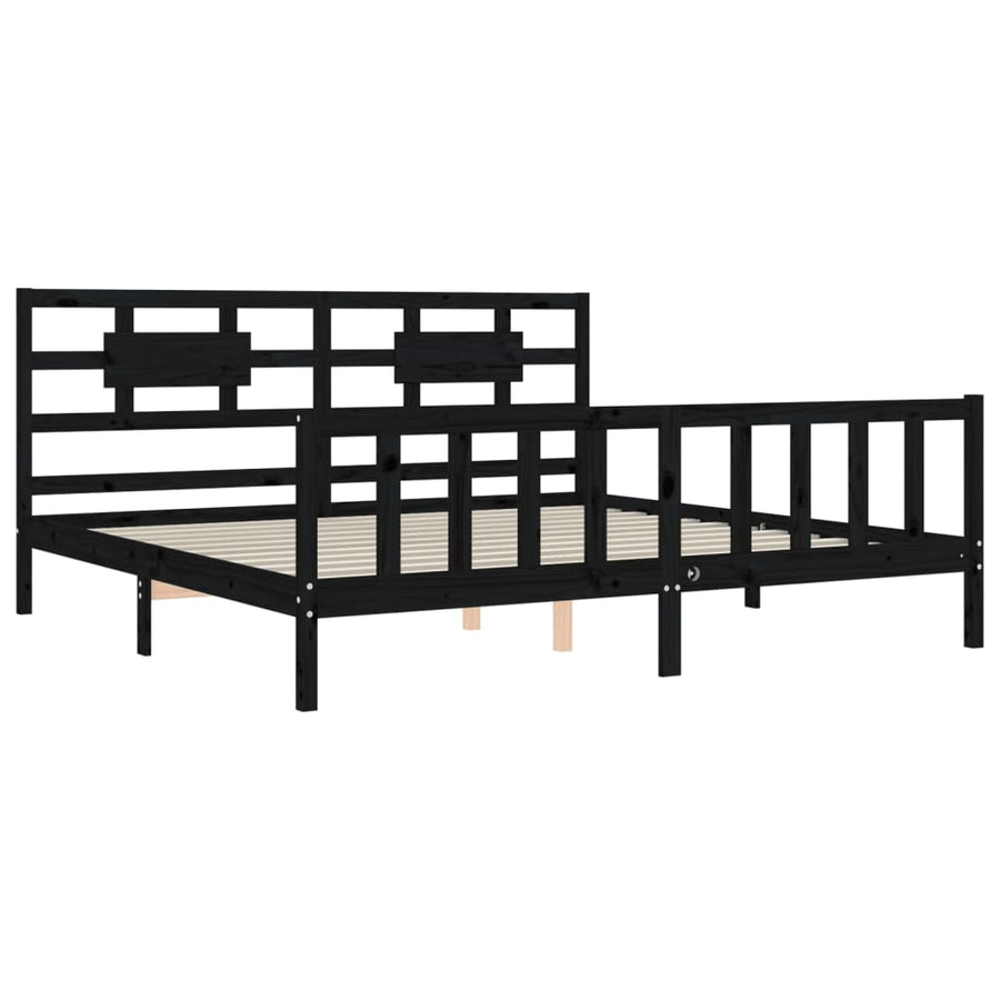 Bedframe Met Hoofdbord Massief Hout 200 x 200 cm Zwart