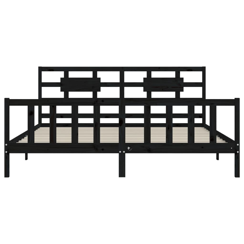 Bedframe Met Hoofdbord Massief Hout 200 x 200 cm Zwart