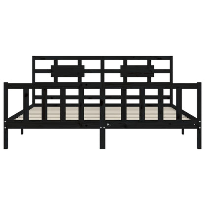 Bedframe Met Hoofdbord Massief Hout 200 x 200 cm Zwart